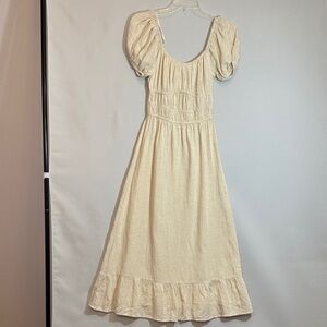 Sim & Sam Womens Size XS Smocked MIDI Milkmaid Dress Cream Puff Sleeve Dress NWT